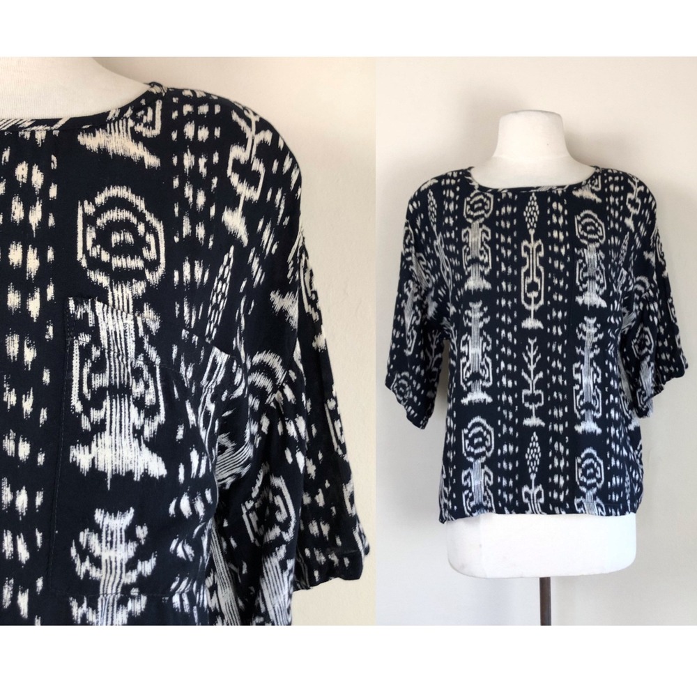 vintage 90s ikat boxy blouse guatemalan mayan huipil top ethnic boho serape